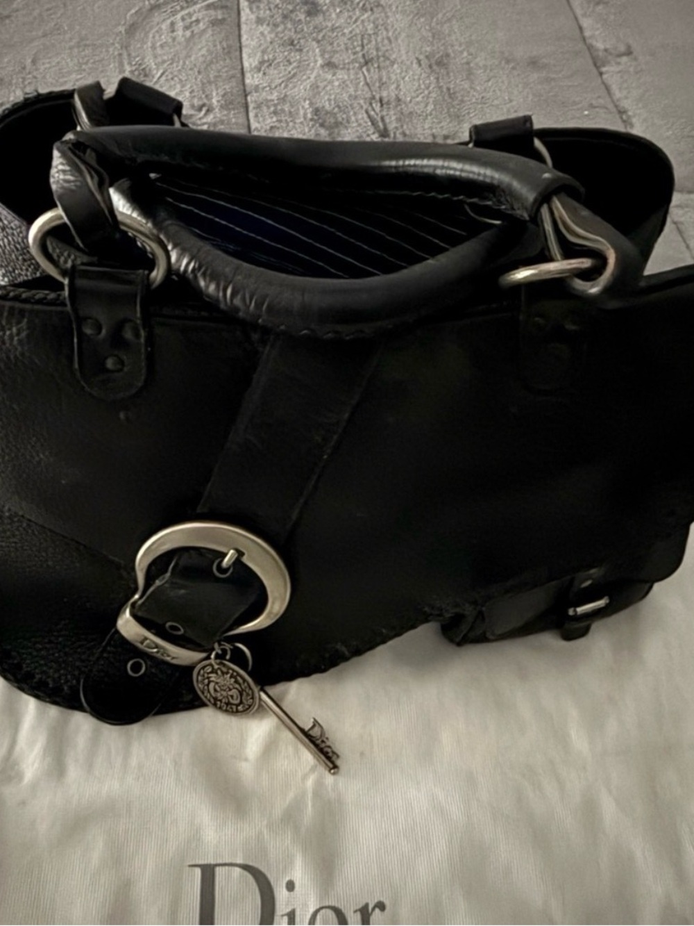 Dior Black Leather Satchel with Key Charm